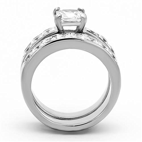 Marimor Jewelry Women's Stainless Steel 316 Princess Cut 3.75 Carat Zirconia Wedding Ring Set4