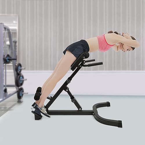 Adjustable Roman Chair & Back Extension Bench - Hyperextension Exercise Equipment w/ 5 Angles, 8 Pad Positions for Core, Back, Glutes Workouts, Foldable Home Gym Equipment, 330lbs Capacity (Black)
