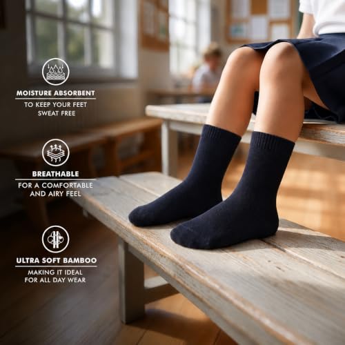 Image of Supersox Bamboo Regular School Uniform Socks for Kids | Sustainable Bamboo Fabric | Breathable, Moisture Absorbent & Odour Resistant | Extra Durable Welt for All-Day Comfort | Pack of 3