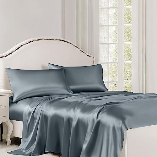 Image of Linenweves Bamboo Sheet Set 4 Pc 100% Organic, Natural, Softest, 400 Thread Count Cooling Like Silk (Full, Light Grey)