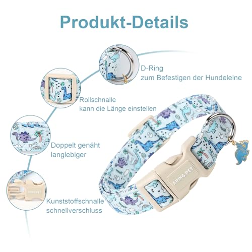 ARING PET Hundehalsband, Niedliches Dinosaurier-Hundehalsband mit Schnellverschluss aus Kunststoffschnalle, Bequemes Halsband aus Baumwolle für Jungen und Mädchen Hunde