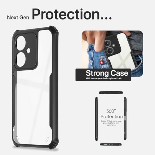 Image of Pikkme Redmi 13C 5G Back Cover | Crystal Clear Transparent Back | Ultra Hyrbid | Full Camera Protection | Raised Edge | Bumper Back Case (Black)