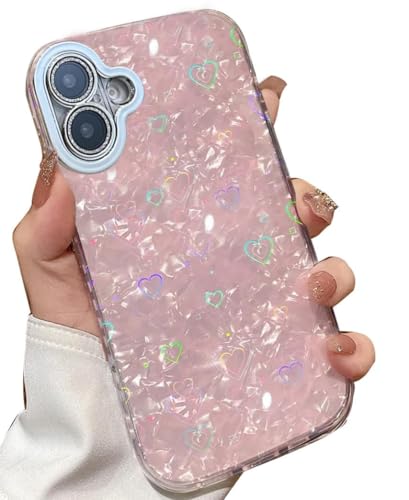 Image of mobistyle Silicone Designed for iPhone 16 Plus | Camera Lens Protection |Heart Pattern Print Design for Women Teen Girls Phone Back Cover Case (Heart Pink)