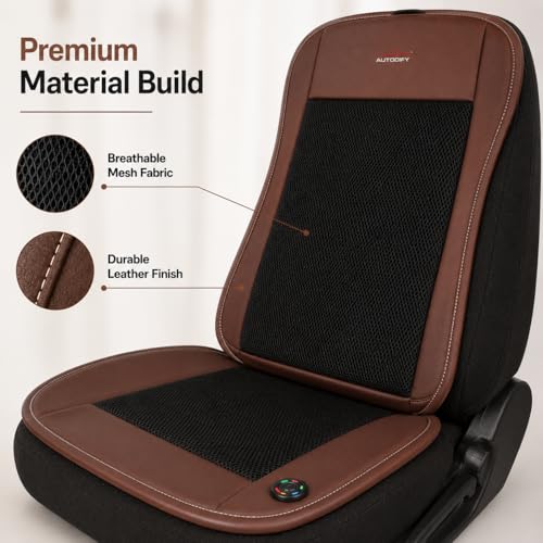 Image of Car Ventilated Cooling Seat Cushion Cover with 10 Powerful Fans & 3 Adjustable Cooling Levels, Breathable Fabric + Brown Leather Universal Fit for All Cars, Large Airflow