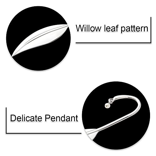Metal Feather Bookmark Delicate Handmade Metal Leaf Bookmark Silver Plated Smooth Bookmark With Pearl Pendant For Friends, Family, Parents #TOP2