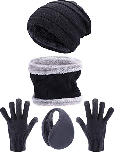 Tatuo 4 Pieces Ski Warm Set Includes Winter Hat Scarf Warmer Gloves Winter Outdoor Earmuffs for Adults Kids (Set 12)