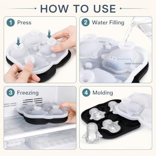 Penguin Ice Cube Tray Mold - 3D Penguin Shape Ice Cube Trays, Cute Ice Cube Molds for Whiskey Bourbon, 4-Hole Large Fun Shapes Ice Cube Trays, Funny Penguin Gifts for Penguin Lovers Women Men by Nerien - Image 4