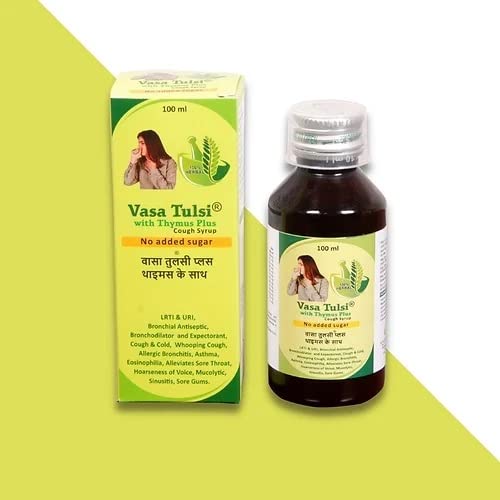 Vasa Tulsi Cough Syrup with Thyme,Primula,Dalchini,Sunthi,Tulsi,Pudina,Ayurvedic Cough and cold Reliever 100ml pack of 2