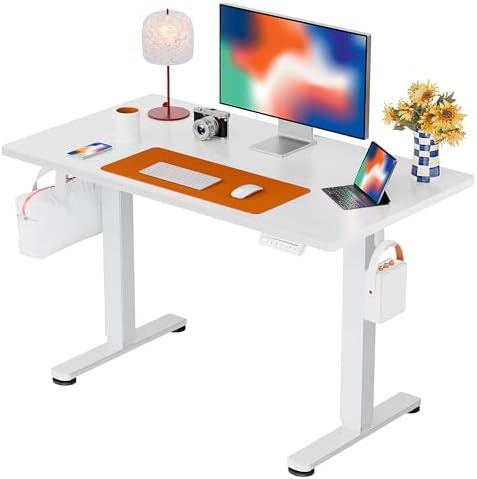 ErGear Höhenverstellbarer Schreibtisch 100x60cm 4-Speicher Geteilte Platte | 72–118cm Hub, 2 Haken, 80kg Belastbarkeit, Kabelmanagement, Smart Pannel, Leiser Motor, Einfache Montag
