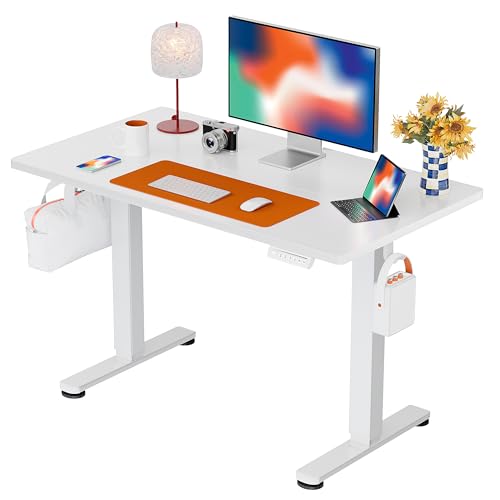 Image of Ergear Height Adjustable Electric Standing Desk, 40 x 24 Inches Sit Stand up Desk, Memory Computer Home Office Desk (White)