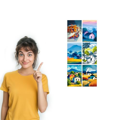 Image of SiddArtify Colorful Village Wall Art Prints Set - Impressionist Home Decor Poster for Living Room Bedroom Office - Set of 2-4x6 Inch - Board (Pack of 6) - Sticker (Pack of 6)