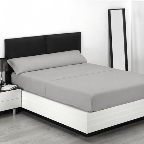 Sábanas 90x190 - Juego de Sábanas 3 Piezas - 100% Microfibra Suave y Transpirable - Sábana Bajera Ajustable, Encimera y Funda Almohada - Ropa de Cama Lisa y Elegante (Gris)