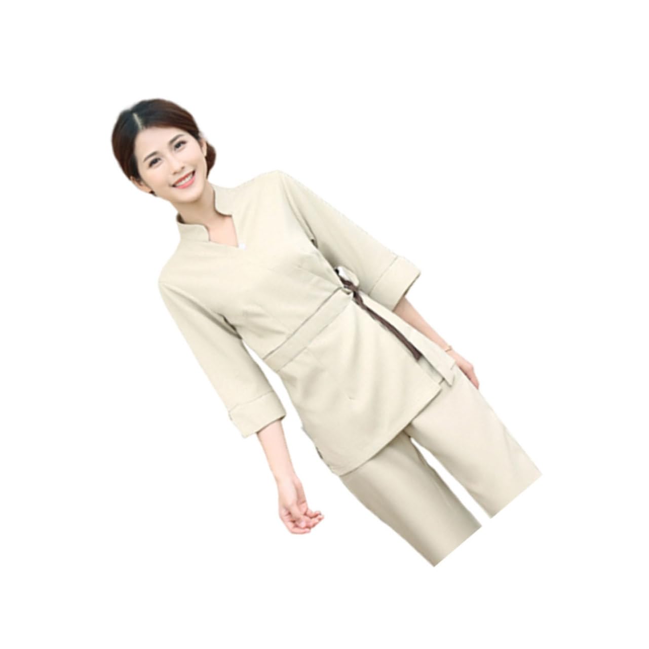 Healeved Beautician Uniform Set 2pcs v Neck Top Cotton Nursing Dress Stylish Work Suit for Beauty Salons Size l