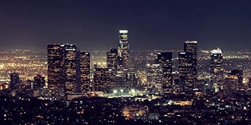 Yeele Telón de fondo de vista nocturna de Los Ángeles de 10 x 5 pies para imagen, luces urbanas de ciudad, rascacielos, edificio, centro de Estados