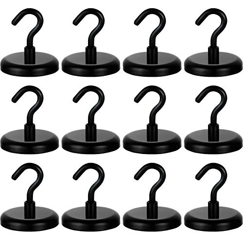 12Pack Premium Black Magnetic Hooks Heavy Duty Neodymium Magnet for Cruise Cabins, Home, Office, Classroom and Locker , Hold up to 100 Pounds