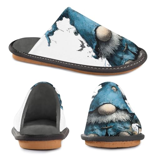 House Slippers Gnome Blue Print, Outdoor Indoor Unisex Rubber Sole Memory Foam 4-53