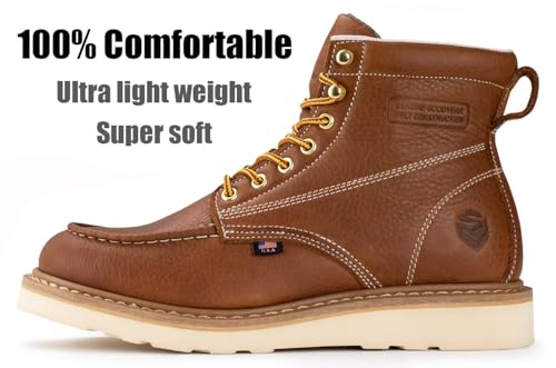 SUREWAY 6in Wedge Moc Toe Work Boots for Men - Soft Toe,Premium Full-Grain Leather,Lightweight Work Boots/Shoes,Comfort Insole,Oil/Slip Resistant,GoodyearWelt,EH Rated Industrial Construction2