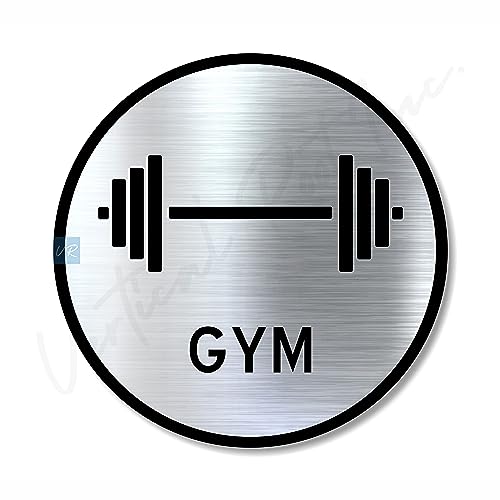 Vertical Root Inc Premium Brush Finish Silver Acrylic Gym Sign Easy to Mount 3M Double Side Tape 5.8 Inch Signage Self-Adhesive for Clubhouse Gym Resort Hotel Fitness House Society