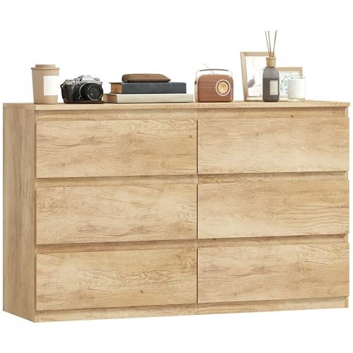 HOMCOM Commode 6 tiroirs, Meuble de Rangement étroit sans poignées, chiffonnier, Style Moderne, Commode pour Chambre à Coucher, Salon, Couloir, 120 x 39 x...