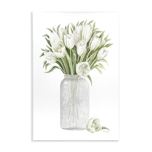White Tulips Rustic Country Jar, 10 x 15 Inch Mounted Print on Wall Plaque