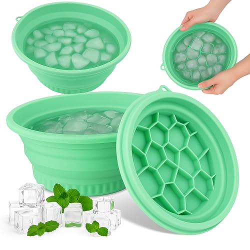 Solldgt Silicone Face Bowl for Ice with Built-In Icetray, Collapsible Face Tub for Ice Bath, Facial Ice Plunge Bowl, Ice Water Facials at Home - Green