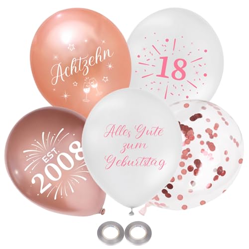 Affivia 25 Stück Luftballons 18 Geburtstag Deko Roségold Weiß, Luftballon 18. Geburtstag Mädchen Deko, Geburtstagsdeko 18 Jahre 2007, Alles Gute zum 18. Geburtstage Ballons, Zahl 18 Ballon Partydeko