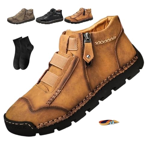 Matufit Shoes for Men, Men's Leather Waterproof Non-Slip Fashionable Orthopedic Shoes, Orthopedic Shoe for Men with Side Zip Slip-On Flats