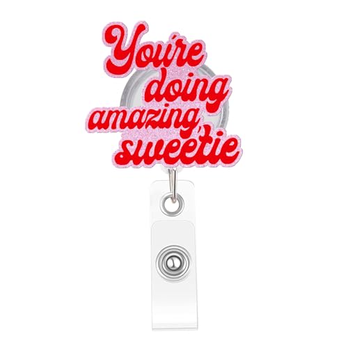 Teeglow Funny Cute Nurse Badge Reel Funny Pink Cute Motivational Work Nurse Badge Reels Retractable ID Holder Nursing CNA Doctor Medical Personnel Student Office Workers You're Doing Amazing