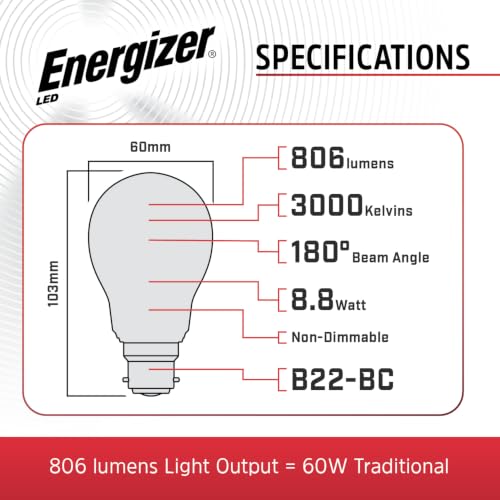 Energizer B22 LED Bulbs, Warm White 3000K, 806 Lumens, Pack of 5 - Image 5