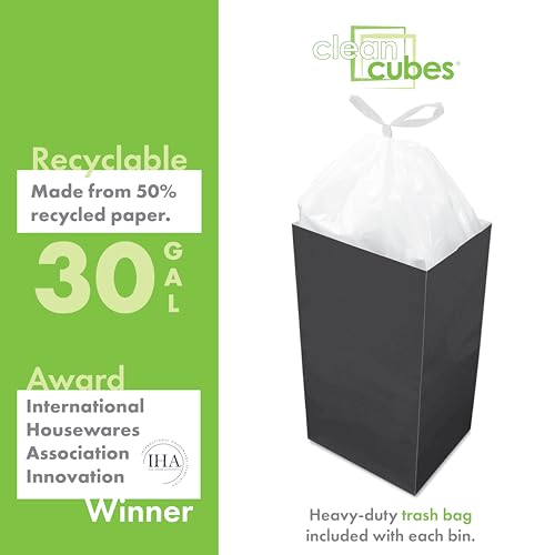 Image of Clean Cubes 30 Gallon Pop-Up Trash Cans 3-Pack, Instant Extra Trash Space | Extra Trash Space Without Mess, No Tape or Assembly Required, Pre-Fitted Liner Inside, Wire-Reinforced Opening, Black