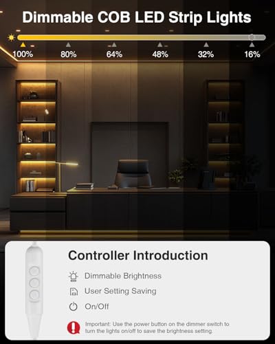 Image of Aclorol COB LED Strip Lights USB Powered 16.4FT /5M 1600Leds Warm White 8mm Width Dimmable COB Tape Light Flexible and Cuttable LED Strip for Bedroom TV Backlight Stairs DIY Lighting CRI85+ 3000K