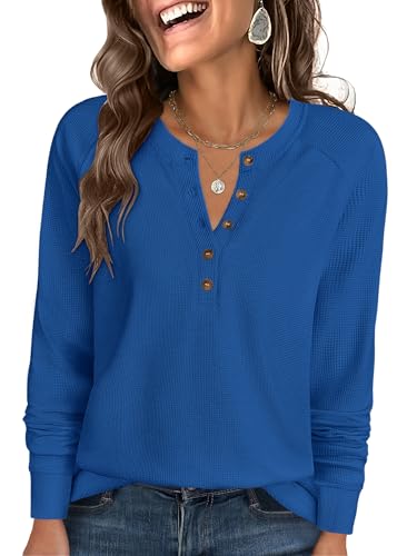 Image of ANRABESS Women's Waffle Knit Henley Top Long Sleeve Shirts