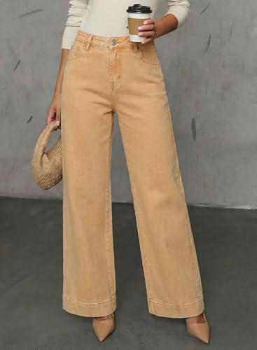 Image of Dokotoo Women's Casual High Waisted Jeans Stretch Wide Leg Loose Denim Pant