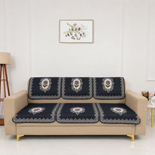Image of Homerz Premium 'Maharaja Paradise Series' Sofa Cover | Net Fabric Sofa Cover | Washable, Anti-Dust Backed & Wrinkle Resistant Cover (Regal Flower, 5 (3+2) Seater, Seat Cover with Backrest)