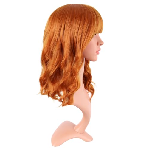 Image of MapofBeauty 14 Inch /35 cm Short Wavy Curly Women Fresh Bright Synthetic Ordinary Flat Bangs Bob Wig (Light Orange)