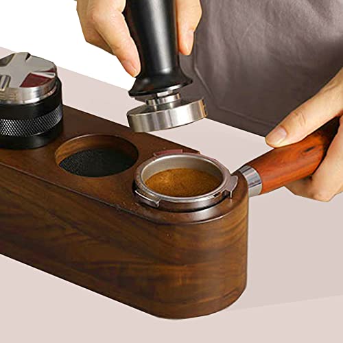 Espresso Tamping Station, Compatible With 51mm-54mm Espresso Machine Accessories Wooden Coffee Tamper Stand with Cleaning Brush for Tamper,Distributor and Portafilter