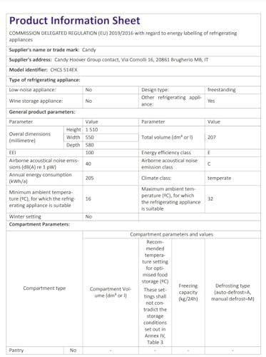 CANDY Réfrigérateur combiné 2 portes 207 CHCS514EX - vue 8