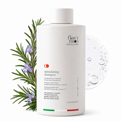 Flow'r Moon Stimulating Shampoo Anticaduta Rinforzante 300ml - Trattamento Energizzante con Oli Essenziali di Rosmarino, Zenzero e Luppolo Bio - Formula Senza Solfati per Capelli Deboli e Fini