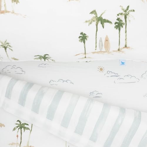 Image of Little Unicorn Toddler Bedding 3-Piece Set | Includes Comforter, Crib Sheet & Pillowcase | Soft & Breathable Muslin Fabric | for Convertible Cribs & Toddler Beds (Palm Paradise)