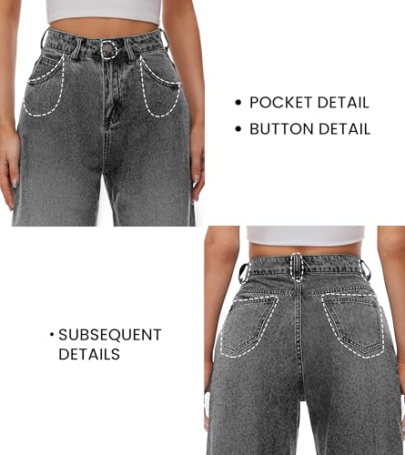 KICZOY Women Wide Leg Jeans High Waist Boyfriends 2026 Jean for Women Stretch Denim Pants Washed Black — view 3
