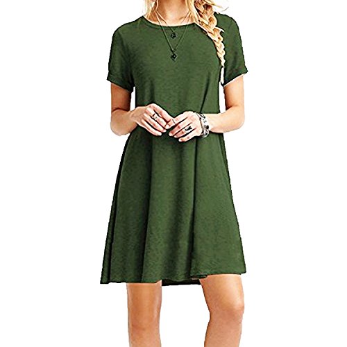 ZNYSTAR - Vestido holgado e informal de manga corta para mujer, estilo camiseta, para primavera, verano u otoño Verde militar. S