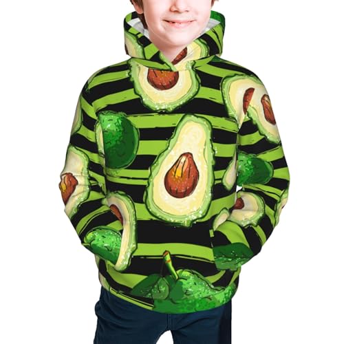 Avocado Green Striped Kid Hoodies Boys Sweatshirts Girls Pullover with Pocket3