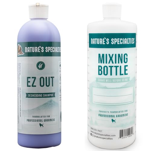 Image of Nature's Specialties Mixing Bottle and Dog Shampoo Conditioner Concentrate Bundle, Easy to Read Measurements Mixing Bottle 32 oz, EZ Out Deshedding Dog Shampoo Conditioner Concentrate 16 oz