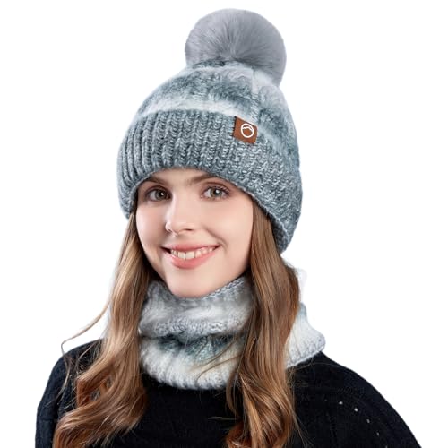 TAGVO Conjunto Set de Bufanda y Gorro de Punto para Mujer, Invierno Calentar Beanie Sombrero Gorras y Bufanda con Forro Polar para Corriendo Bicicleta Excursionismo Deportes