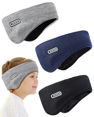 JenPen 3 Pcs Double-layer Ear Warmer for Kids Headband-knit Fuzzy Lined Winter Ear Muffs Cover for Boys Girls Ski Cycling (Dark Color 3 Pcs)