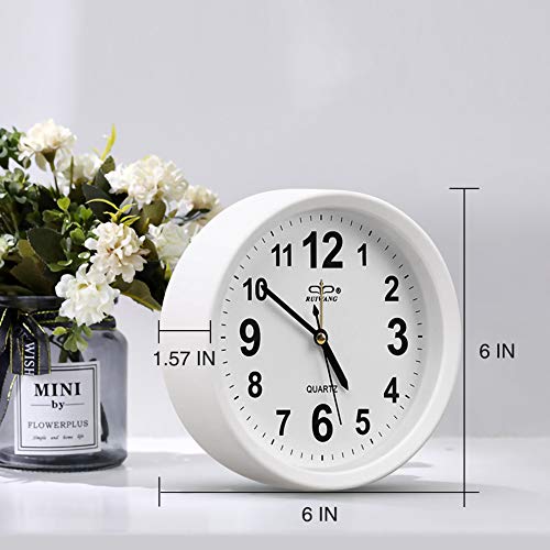 Buyinmo 6 Inch Simple Small Bedroom Bedside Student Office Desk Clock, Battery Operated Travel Kids Alarm Clock, Silent No Ticking Analog Quartz Kitchen Living Room Decorative Wall Clock #TOP1