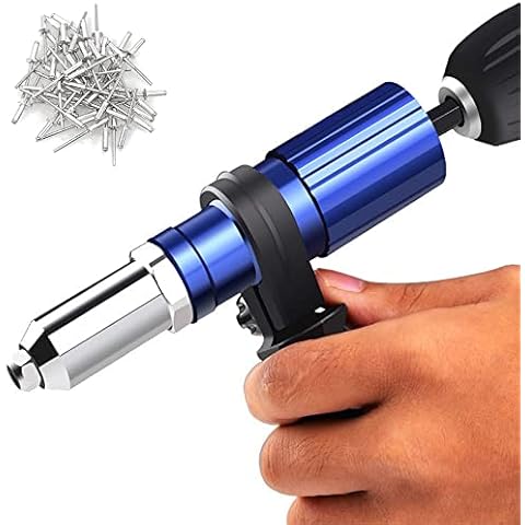 Rivet Gun Adapter Kit, Riveting Gun Head Tool for Cordless Drill, with 4 Rivet Head/Removable Handle/100pcsx4.0mm Studs Cover