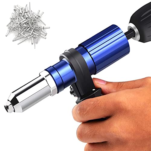 Rivet Gun Adapter Kit, Riveting Gun Head Tool for Cordless Drill, with 4 Rivet Head/Removable Handle/100pcsx4.0mm Studs