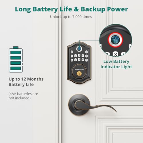 Image of AkaGear DS10 Pro Keyless Entry Door Lock with Lever Handle Set, Bluetooth APP Control, Fingerprint Door Locks, Electronic Keypad Deadbolt Lock, Smart Doors Lock, Auto-Lock, Oil Rubbed Bronze