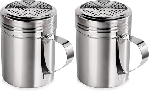 New Star Foodservice 28485 Stainless Steel Dredge Shaker with Handle, 10-Ounce, Set of 2